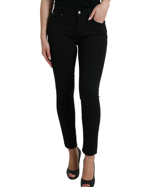 Black Cotton Mid Waist Skinny Denim Jeans