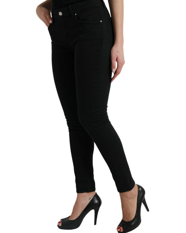 Black Cotton Mid Waist Skinny Denim Jeans