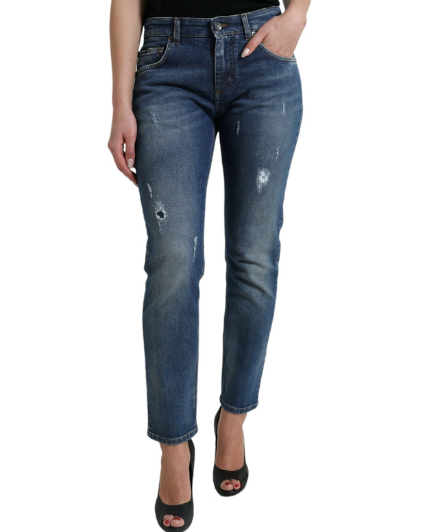 Blue BOYFRIEND Mid Waist Cotton Denim Jeans