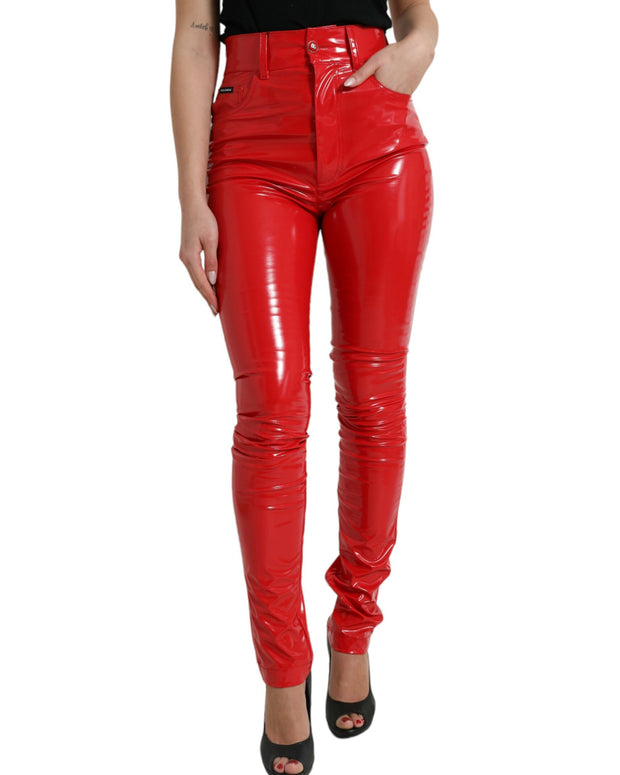 Shiny Red High Waist Skinny Pants