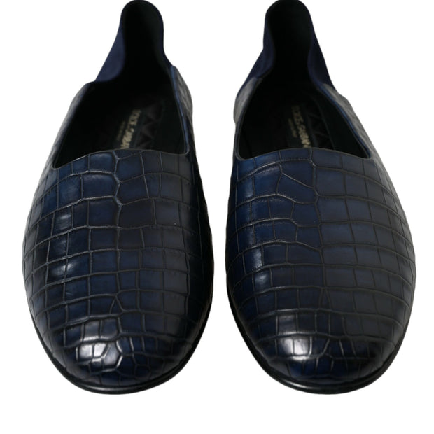 Elegant Blue Crocodile Leather Loafers