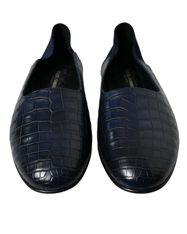 Blue Crocodile Leather Loafers Slip On Shoes