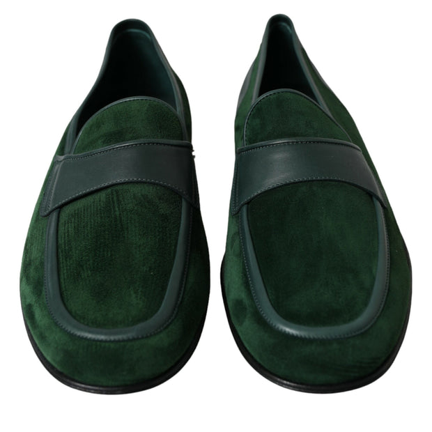 Emerald Velvet Leather Loafers for Men