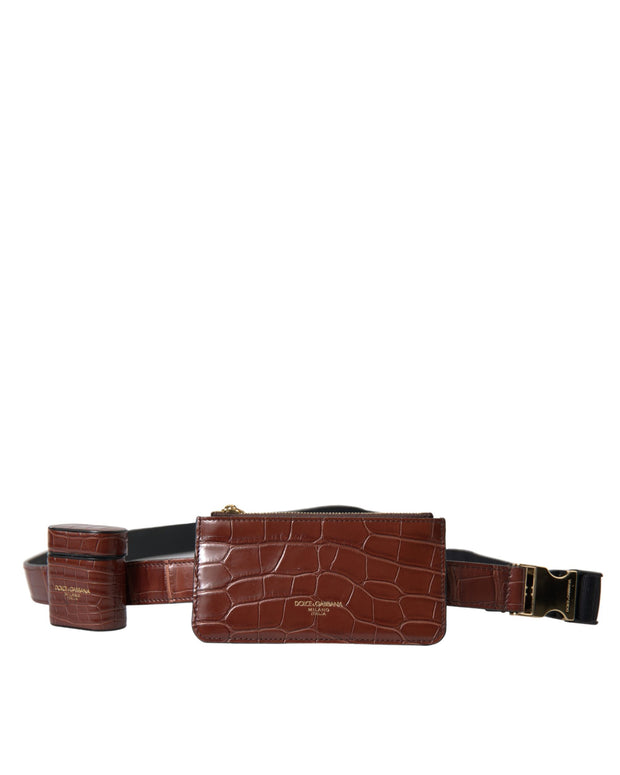 Brown Alligator Leather Airpods Case Coin Purse Wallet