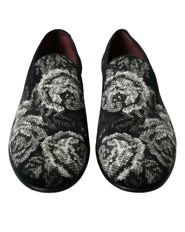 Black Floral Slippers Men Loafers Dress Shoes