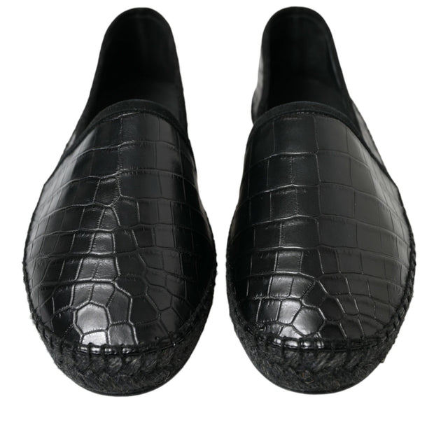 Exotic Black Leather Espadrilles