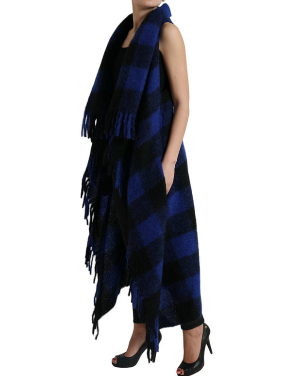 Black Blue Buffalo Check Poncho Coat Sweater
