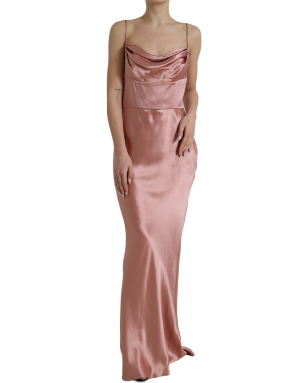 Pink Silk Spaghetti Straps Long Gown Dress