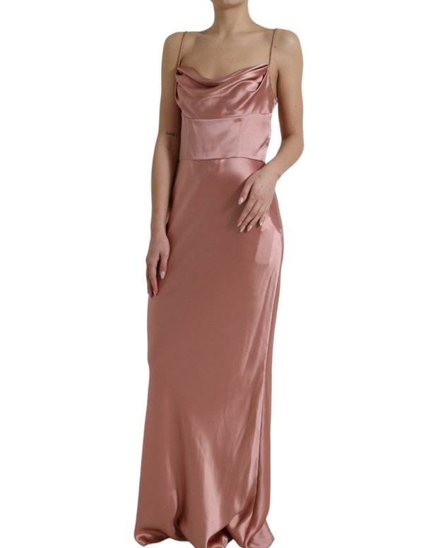 Pink Silk Spaghetti Straps Long Gown Dress