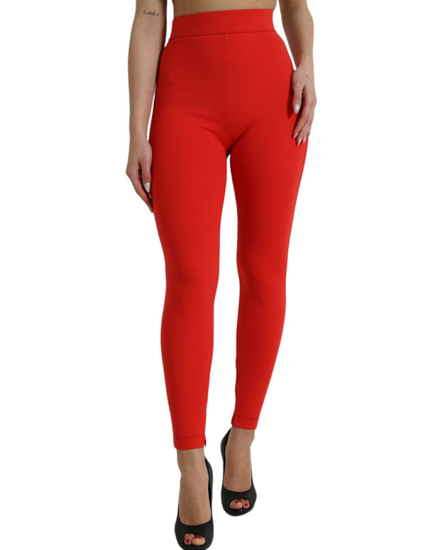 Red Nylon Stretch Slim Leggings Pants