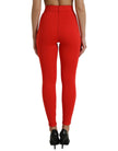 Red Nylon Stretch Slim Leggings Pants