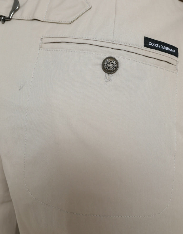 Beige Cotton High Waist Tapered Pants