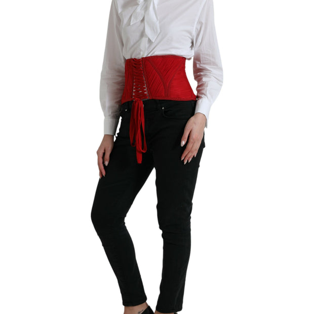 Silk Corset Waist Belt in Fiery Red