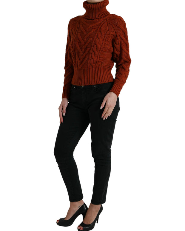 Brown Wool Knit Turtleneck Pullover Sweater