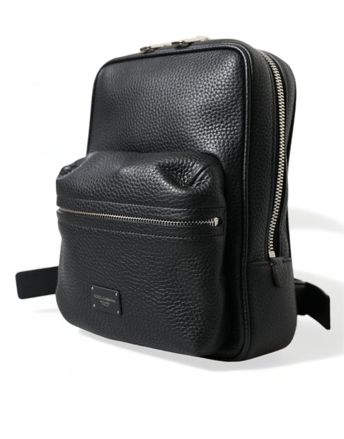 Chic Black Calf Leather Small Backpack