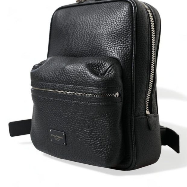 Chic Black Calf Leather Small Backpack