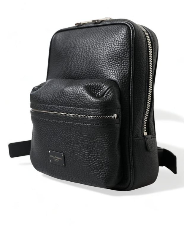 Black Calfskin Leather Logo Palermo Backpack Bag