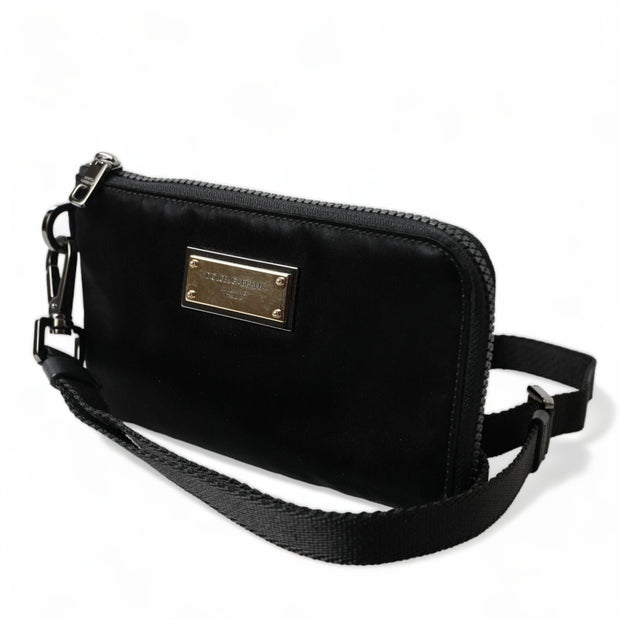 Elegant Black Nylon & Leather Pouch