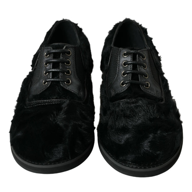 Elegant Black Fur Derby Dress Shoes for Men