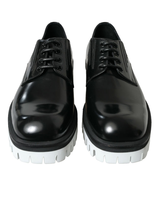 Black White Leather Lace Up Derby Dress Shoes