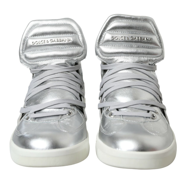 Silver Leather High-Top Sneakers