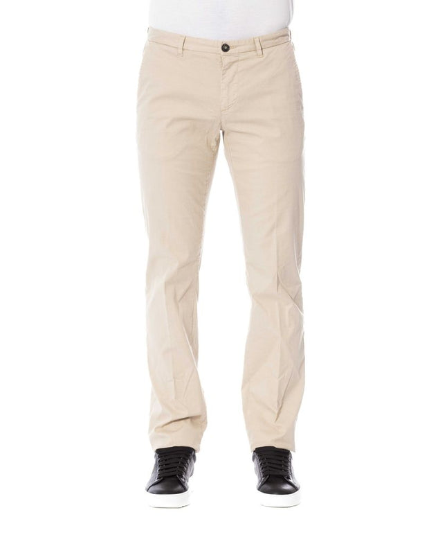 Beige Cotton Men Trouser