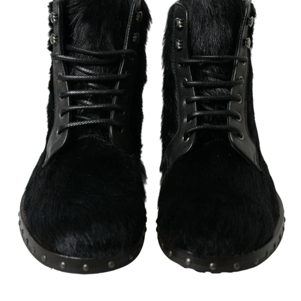 Elegant Black Calf Leather Lace-Up Boots