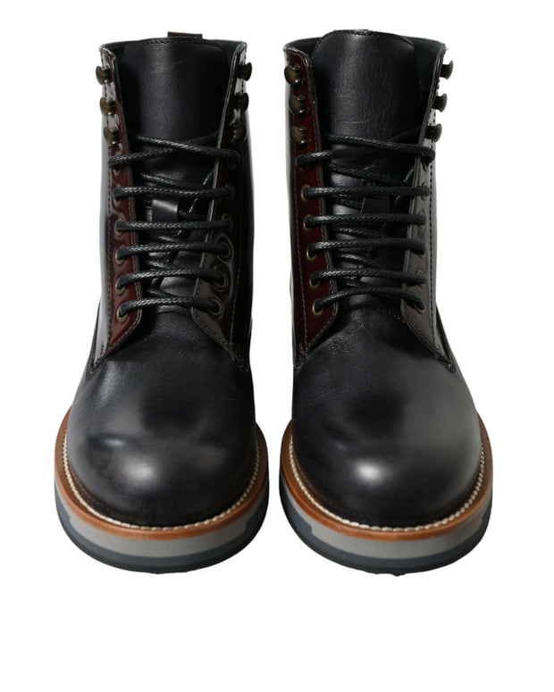 Black Leather Military Combat Boots Shoes