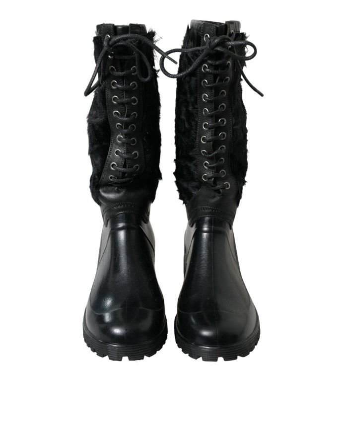 Sleek Black Shearling Mid Calf Boots