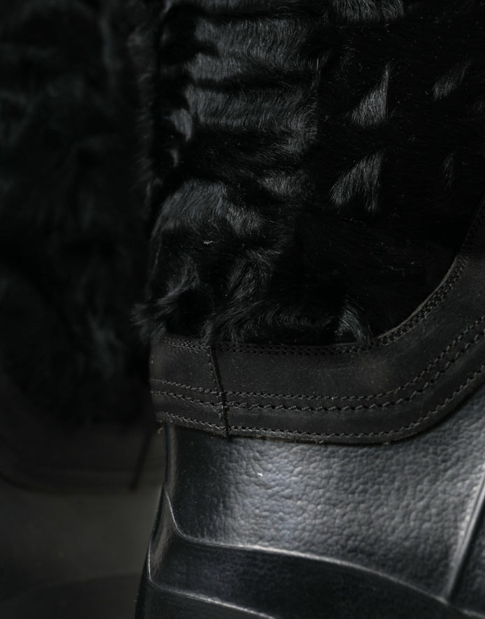 Sleek Black Shearling Mid Calf Boots