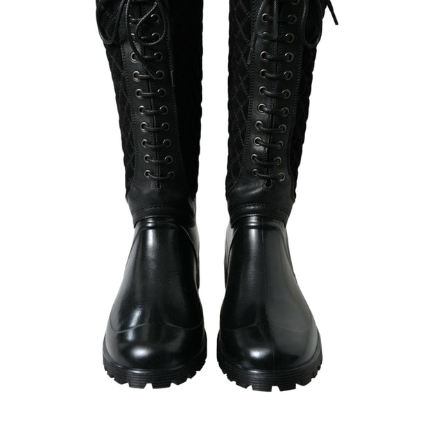 Elegant Quilted Lace-Up Rain Boots