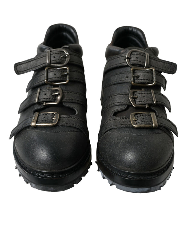 Black Leather Strap Men Ankle Boots Shoes