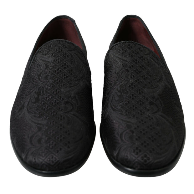 Elegant Black Brocade Dress Loafers