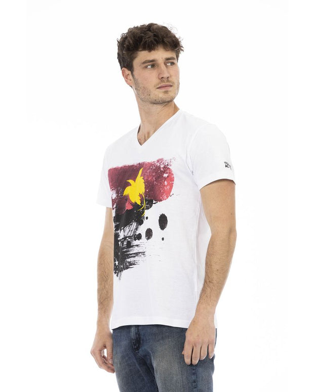 White Cotton Men's V-Neck T-Shirt