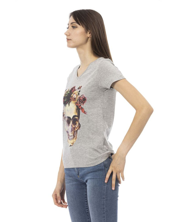 Gray Cotton Women V-Neck Top