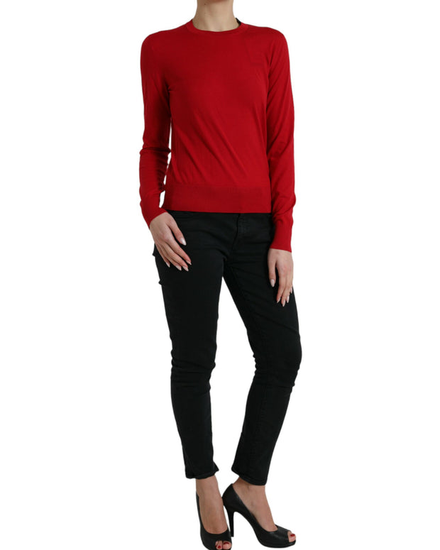 Red Wool Knitted Crew Neck Pullover Sweater