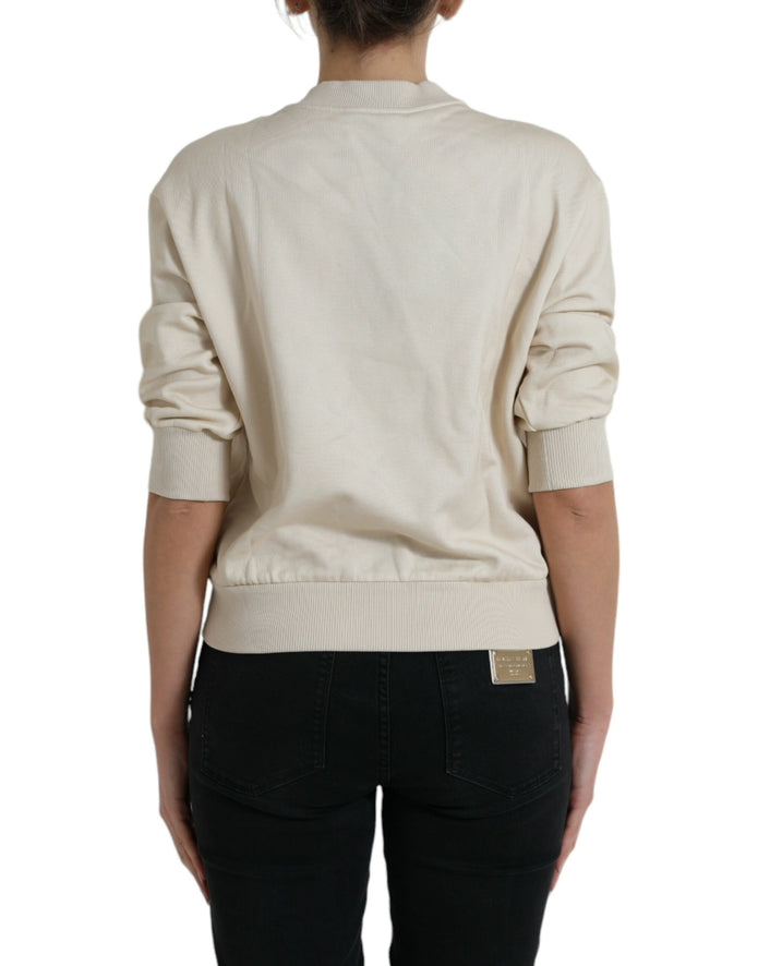Beige Jungle Printed Cotton Pullover Sweater