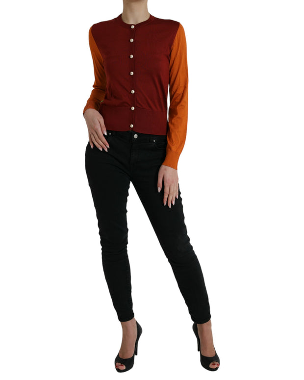 Multicolor Silk Crewneck Cardigan Sweater