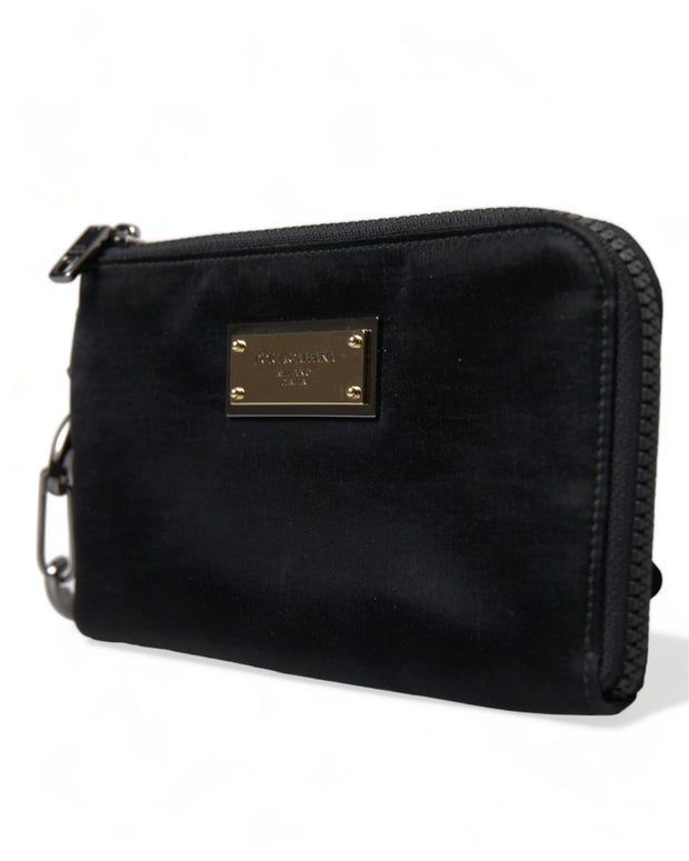 Black Nylon Logo Plaque Keyring Pouch Clutch Bag