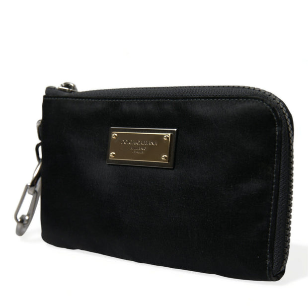 Elite Black Nylon & Leather Pouch with Logo Detail