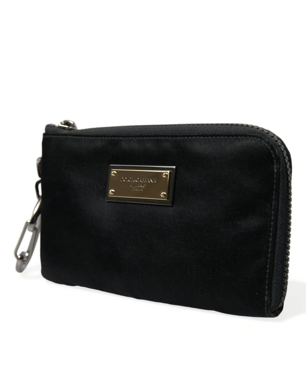 Black Nylon Logo Plaque Keyring Pouch Clutch Bag
