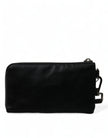 Elegant Black Nylon Leather Pouch with Silver Details