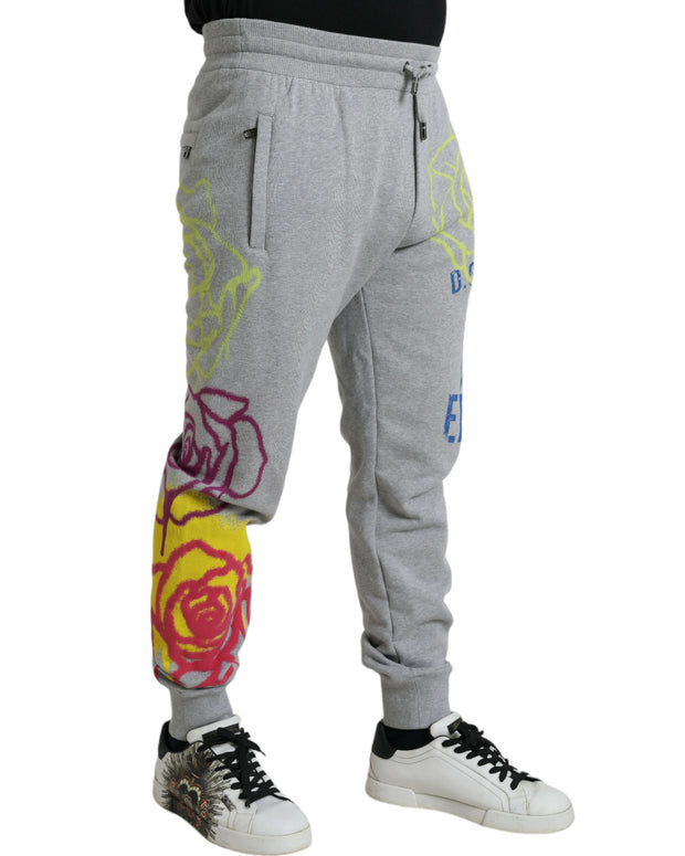 Gray Cotton Graffiti Sweatpants Jogger Pants