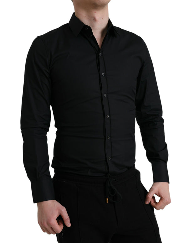 Black Cotton Stretch Slim Formal Dress Shirt