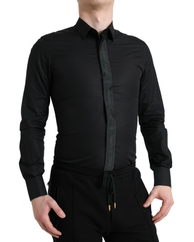 Black Cotton Logo Formal GOLD Dress Shirt