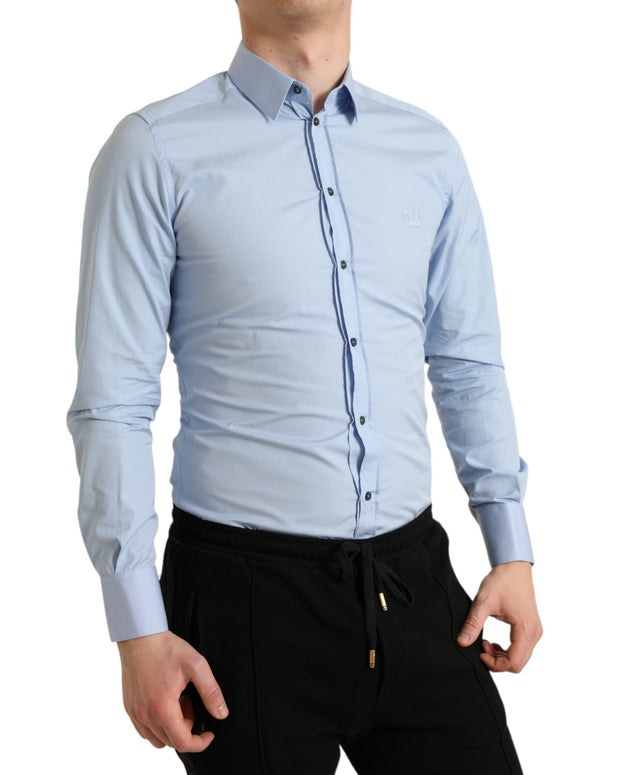 Sky Blue Cotton Men Formal GOLD Dress Shirt