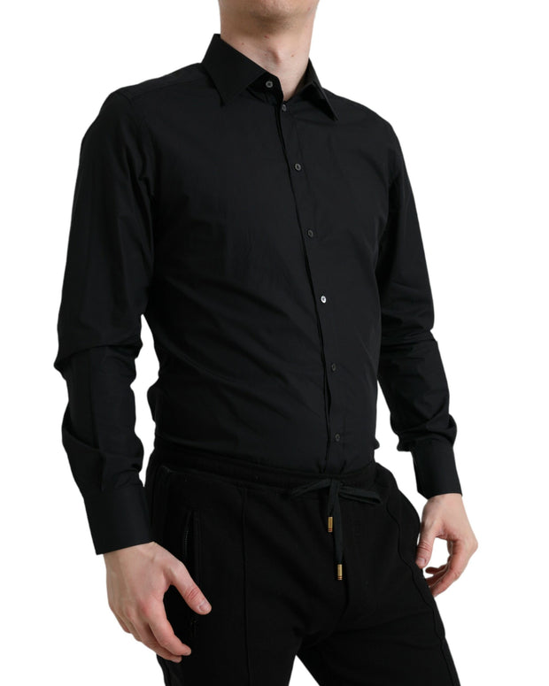 Black Cotton Men Formal GOLD Dress Shirt