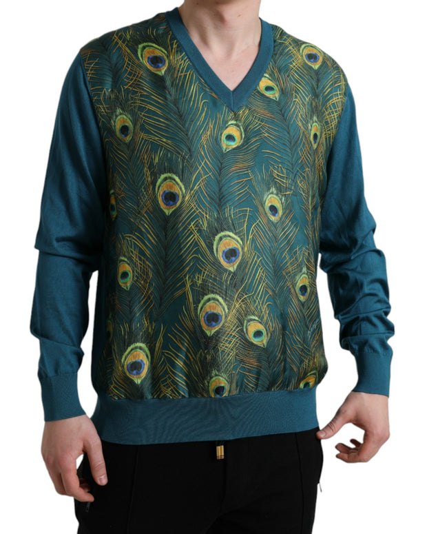 Green Peacock Feather Pullover Sweater