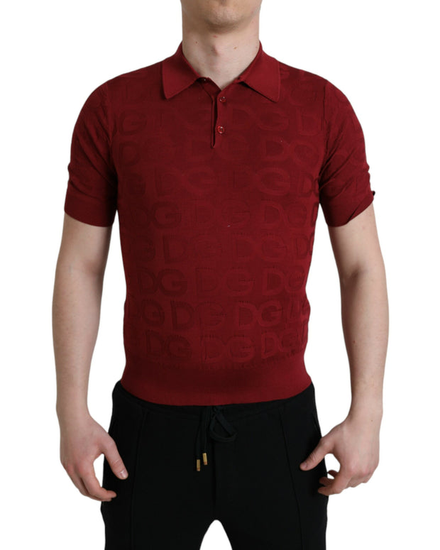 Maroon Collared Short Sleeve Silk T-shirt
