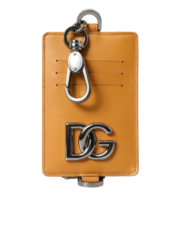 Orange Calf Leather Credit Card Holder Clip On Wallet